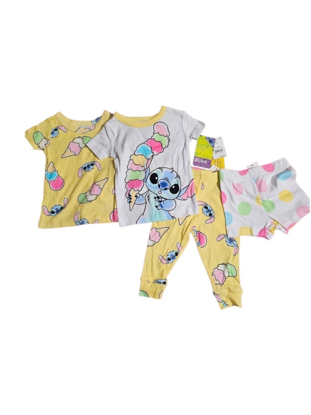 Disney Yellow & White Stitch Ice Cream 4-Piece Pajama Set